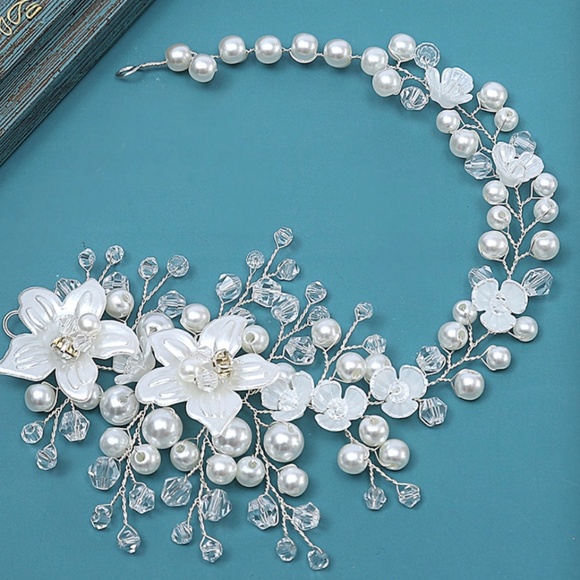 Pearl  Crystal Wedding Headband  Pearl Bridal Headband  Pearl Bridal Hair Gift - Picture 2 of 3